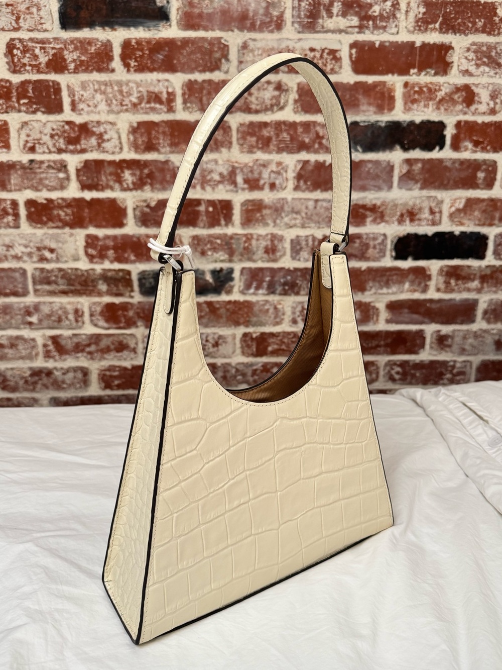 Staud Cream Croc-Embossed Shoulder Bag